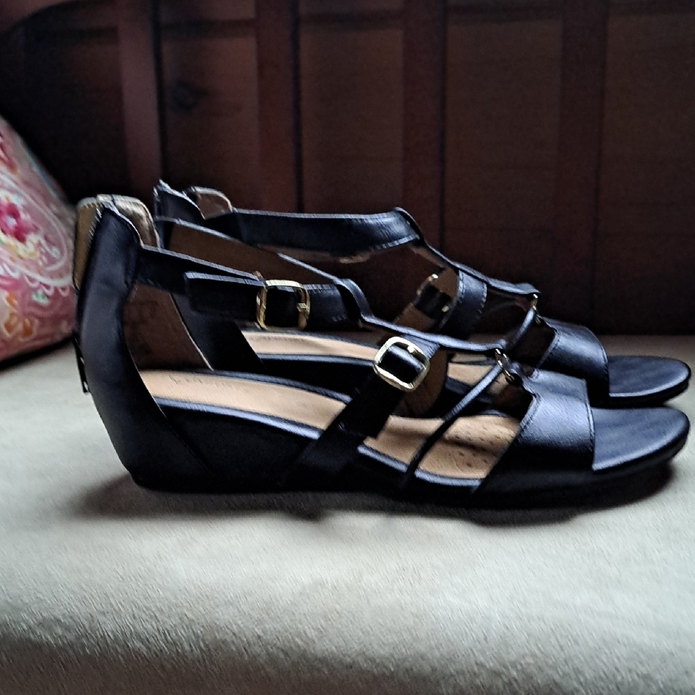 Black Strappy Wedge Sandals